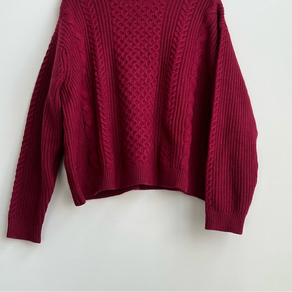 New Banana Republic Burgundy Turtleneck Cable Knit Sweater Wool XXL Fisherman - Picture 4 of 10